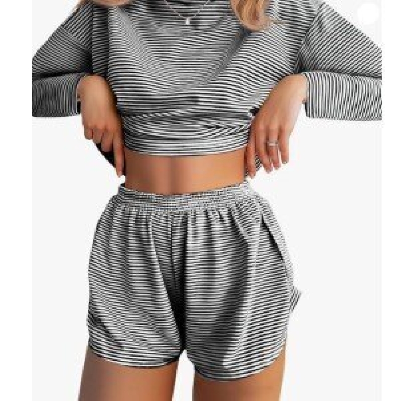 Elevate Your Comfort with JUSTFASHIONNOW Striped Long-Sleeve Shorts