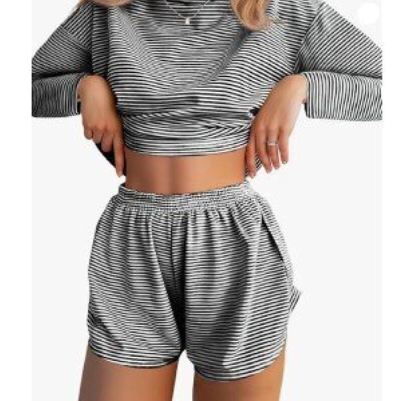 Elevate Your Comfort with JUSTFASHIONNOW Striped Long-Sleeve Shorts