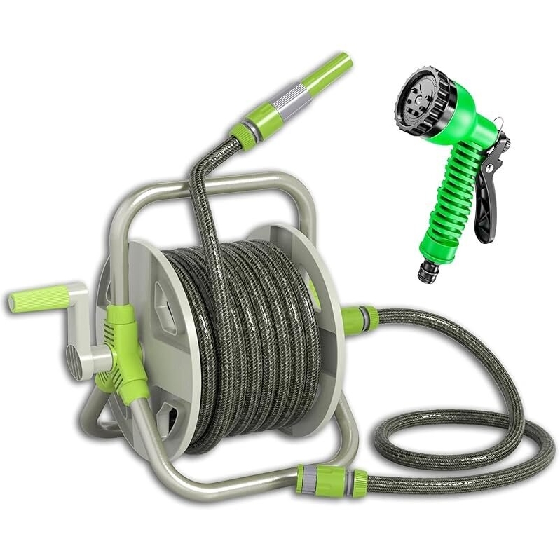 Upgraded 70ft Portable Garden Hose Reel with Adjustable Spray Nozzle