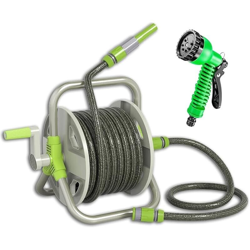 Upgraded 70ft Portable Garden Hose Reel with Adjustable Spray Nozzle