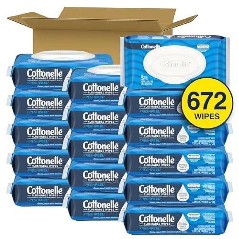 Cottonelle Flushable Wipes - 16 Packs of 42 Sheets Each - 672 Wipes Total - 30% Off