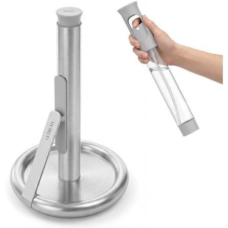 Sleek Stainless Steel Single-Handed Tear Paper Towel Dispenser with Spray Bottle Holder - 50% OFF