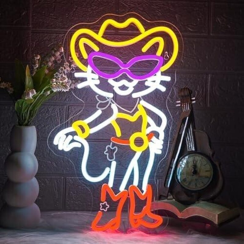 Cowboy Cat Neon Wall Light - 50% Off, Ideal for Retro Decor
