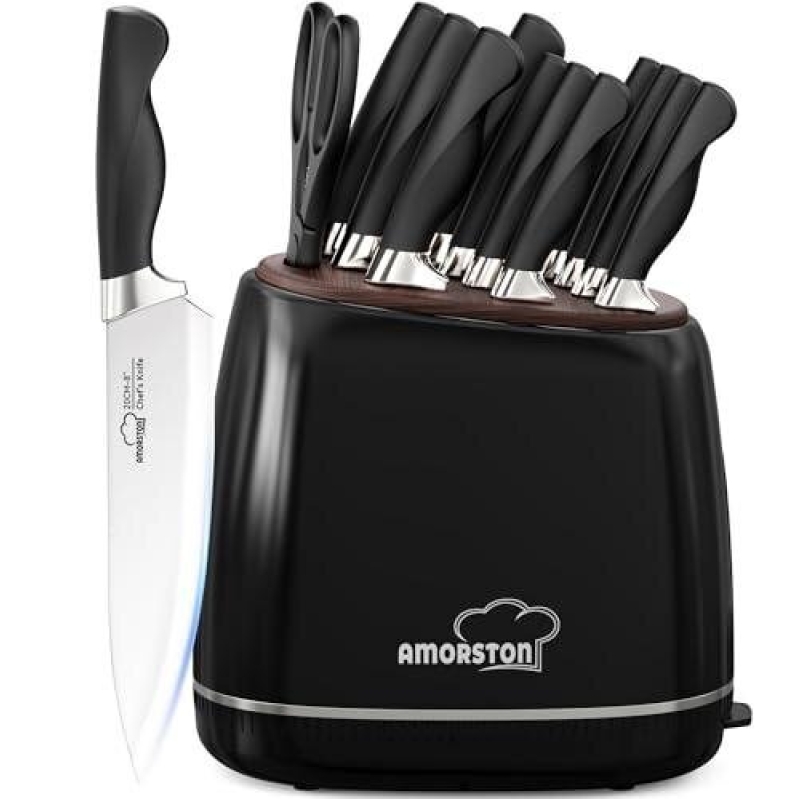 Amortson 14-Piece Stainless Steel Knife Set with Stone - Ergonomic Design