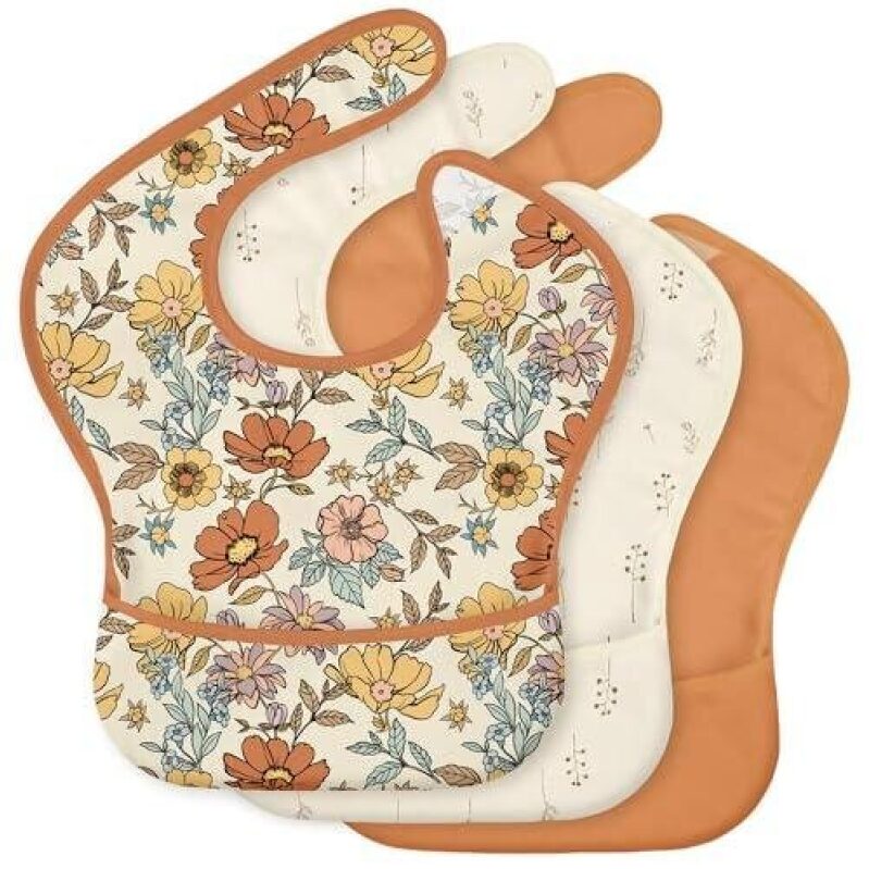 3-Piece Set Waterproof Baby Bibs with Floral Design - 40% Discount