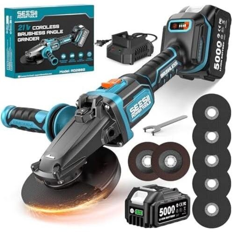 SEESII 21V Brushless Angle Grinder Kit - Ultimate Power & Efficiency