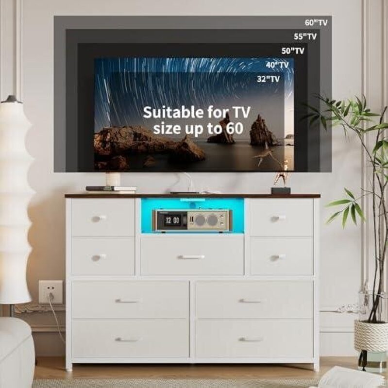 Nine-Drawer LED Nightstand with Outlets - 50% Discount