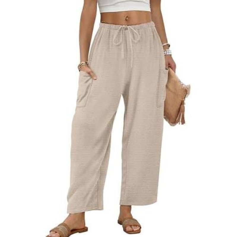 Women's Wide-Leg Drawstring Pants with Pockets - 60% Discount