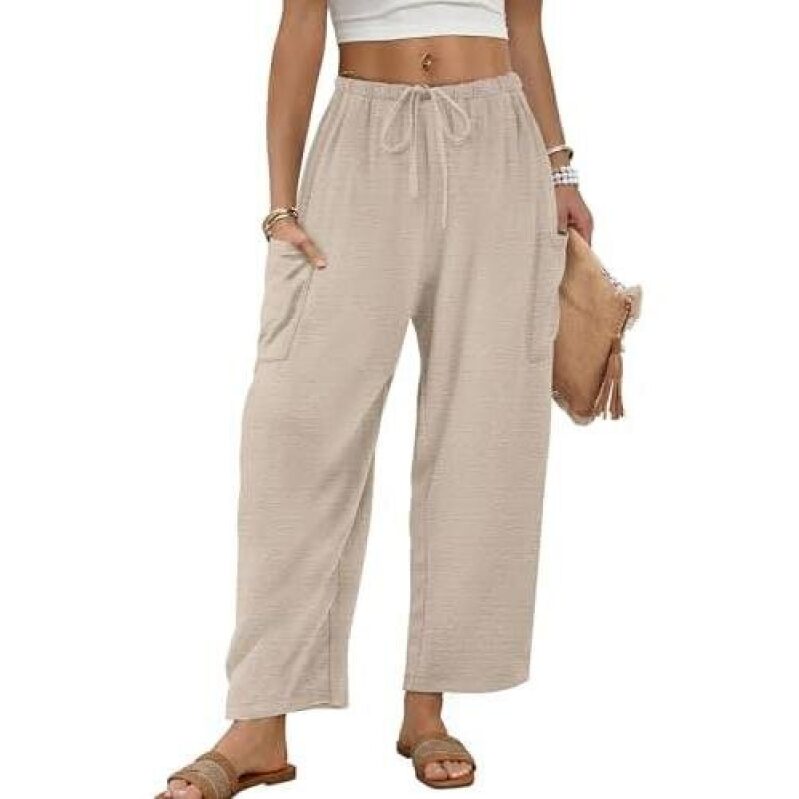 Women's Wide-Leg Drawstring Pants with Pockets - 60% Discount