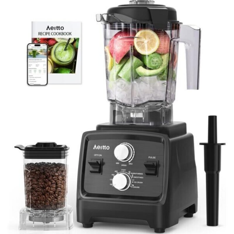 Aeitto Professional Blender: 1800W, 68Oz, 2-in-1 Combo, BPA-Free, Black