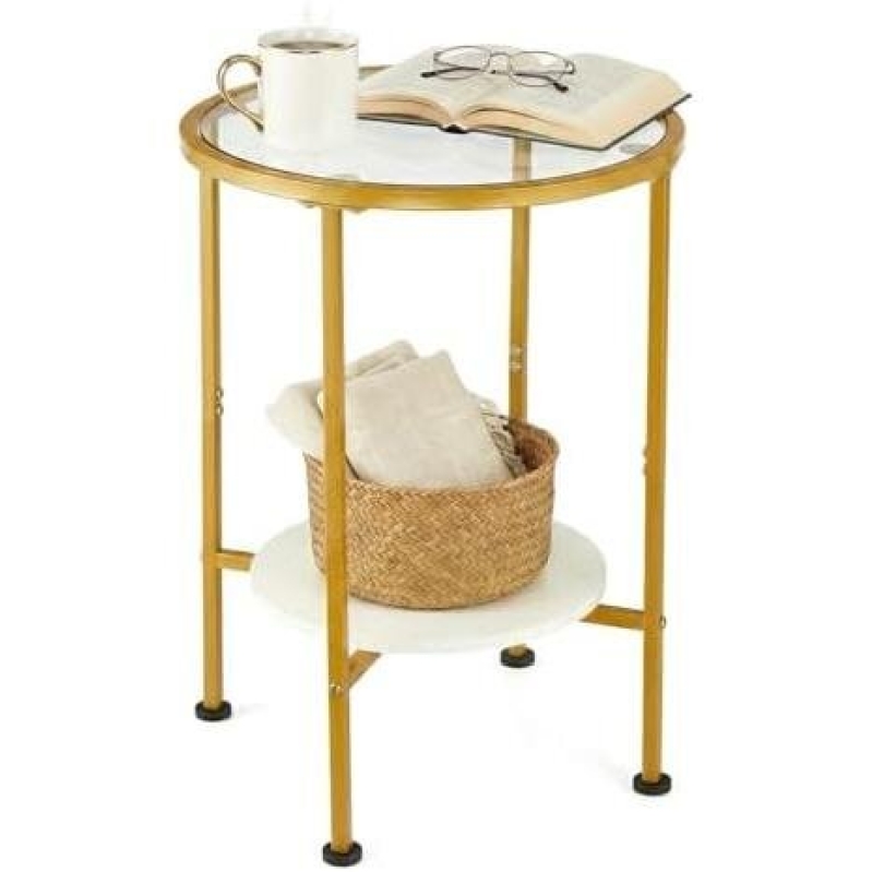Elegant Dual-Tier Side Table with Tempered Glass Top - 64% OFF