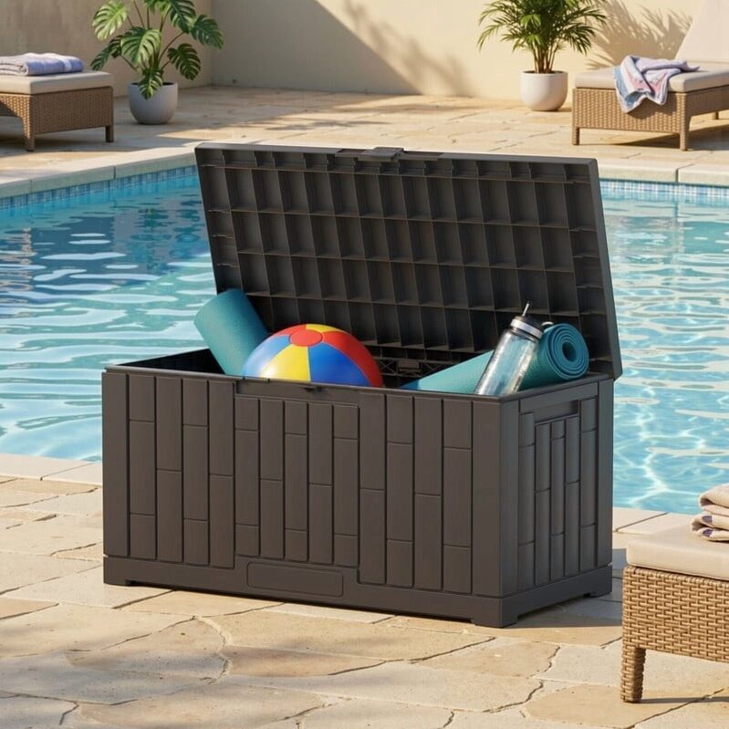 Gianna 60 Gallon Lockable Resin Outdoor Storage Deck Box w/Hundles