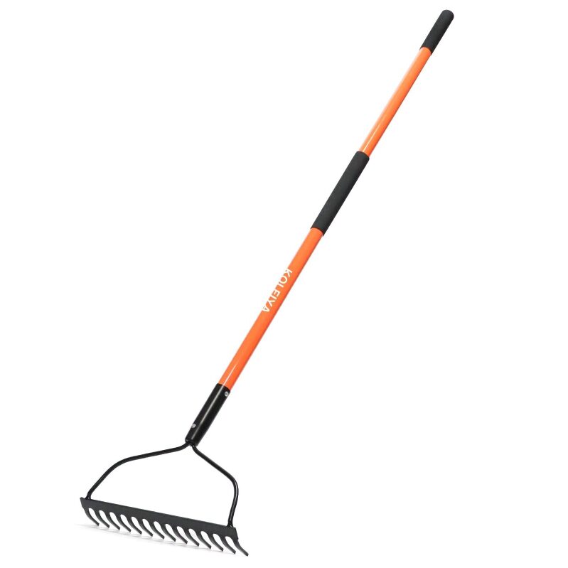KOLEIYA Garden Rake: Heavy Duty 14-Tine Bow Rake for Effortless Yard Work