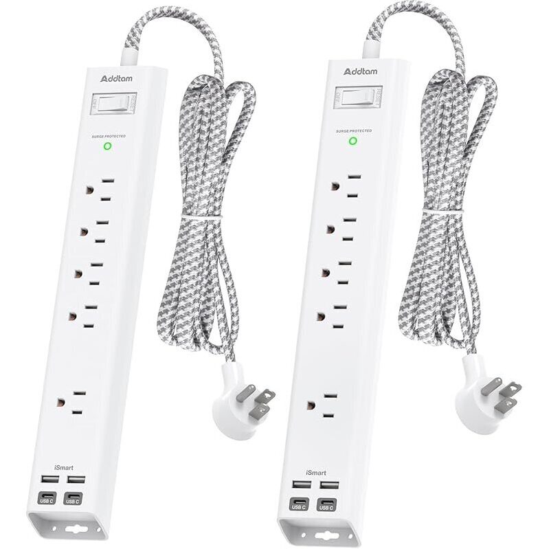 2-Pack Addtam 10Ft Surge Protector Power Strip with 4 USB Ports - Ultimate Home Power Solution