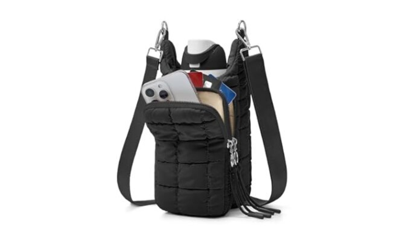 Puffy Water Bottle Crossbody Bag, Adjustable Strap Bottle Holder Bag