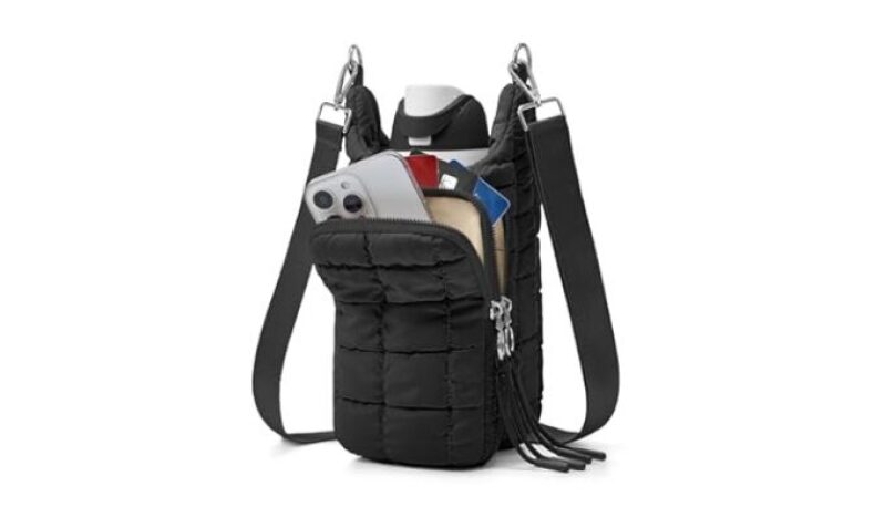 Puffy Water Bottle Crossbody Bag, Adjustable Strap Bottle Holder Bag