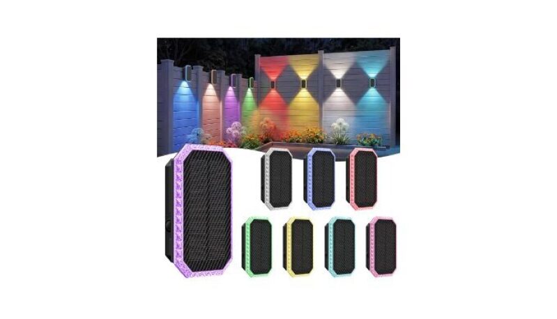 TECKNET Solar Fence Lights Outdoor 8 Pack: Bi-Directional, Uplight & Downlight Solar Powered Fence Wall Lights