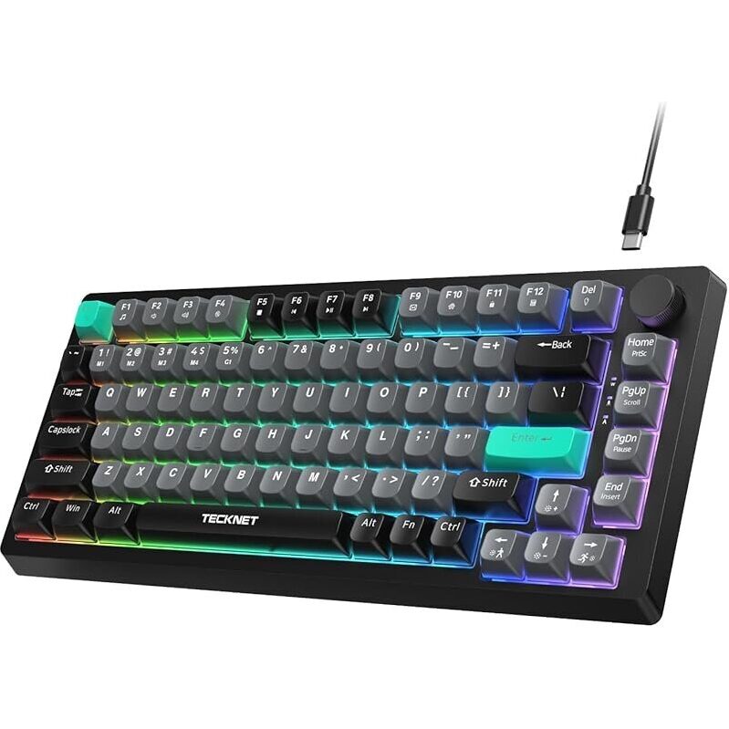 Tecknet Wired RGB Backlit Gaming Keyboard - Compact 75% Layout