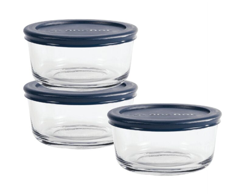 Anchor Hocking Glass Food Storage Containers w/Lids, Set of 3