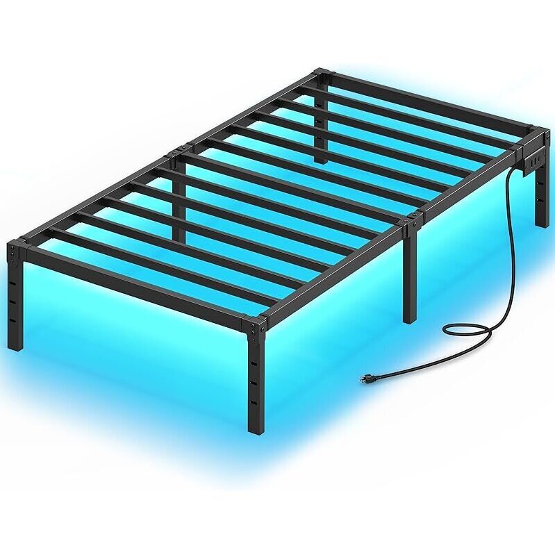 Rolanstar Twin Bed Frame with USB Charging Station & LED Lights