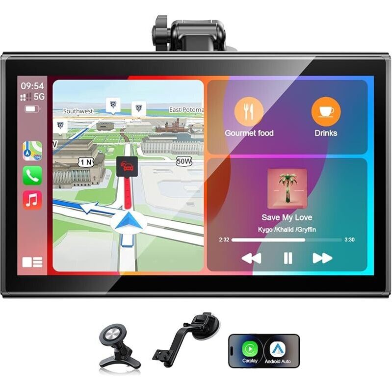 Topexplore 7-in Wireless Apple CarPlay Screen with Magnetic Mount