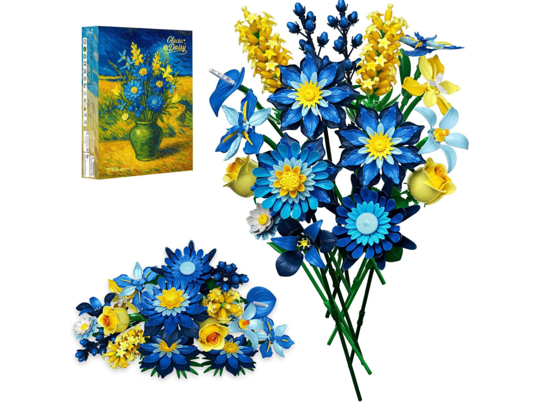 Vintage-Inspired Lego Flower Bouquet - Ice Blue Daisy