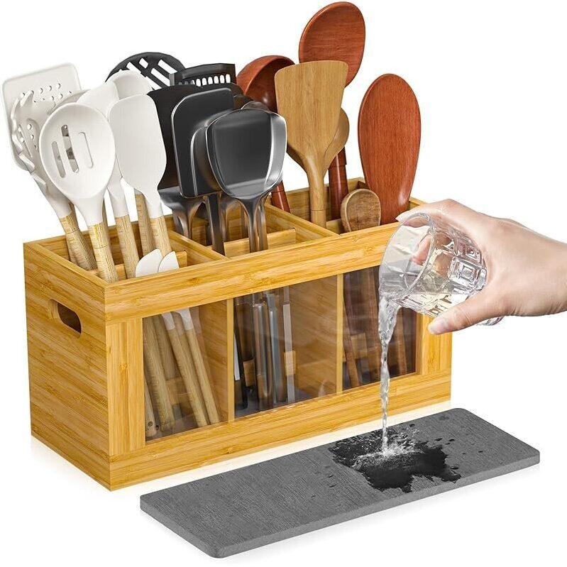 Elegant Bamboo Utensil Holder & Silverware Organizer for Kitchen