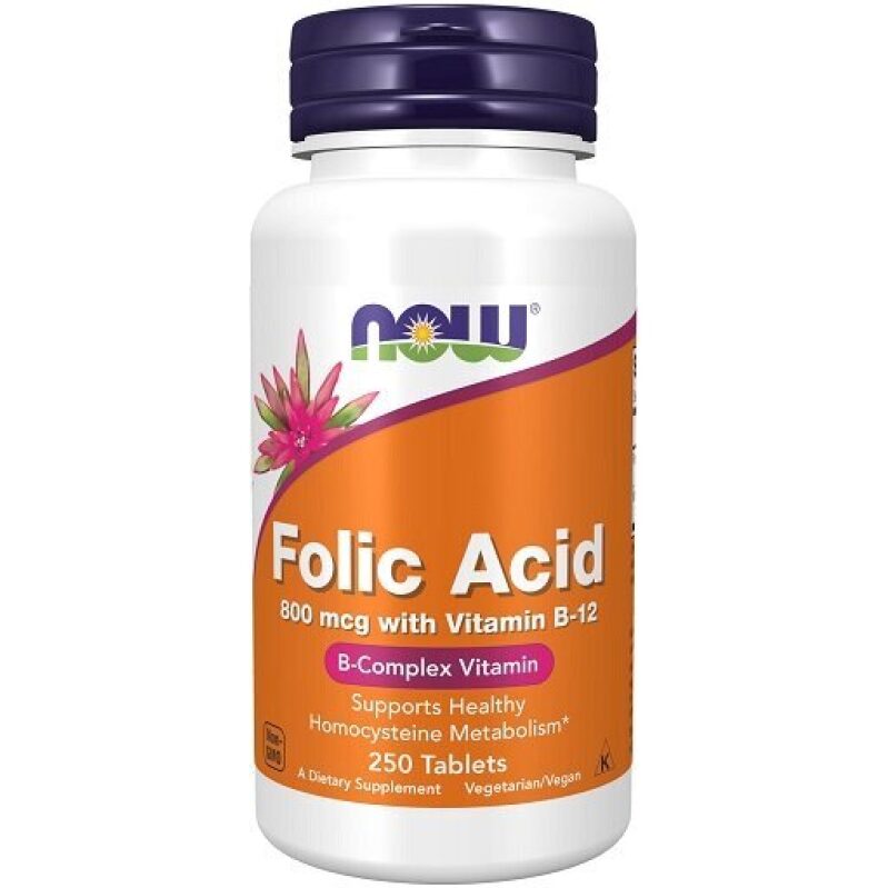 NOW Foods Folic Acid 800mcg + Vitamin B-12 25mcg, 250 Tablets, Special Deal