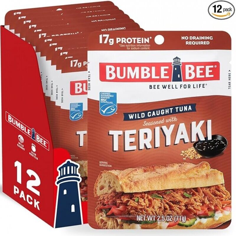 Bumble Bee Teriyaki Seasoned Tuna Pouch - Ready to Eat, Wild Caught Fish for Snack, Salad, Korean Tuna Bowl