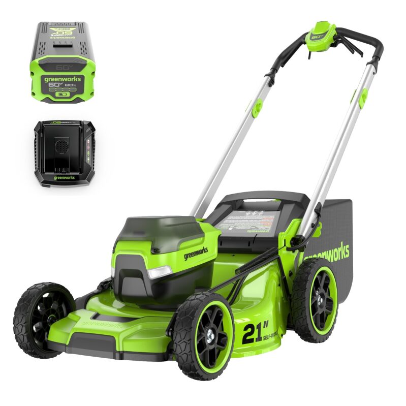Greenworks 60V 21-inch Self-Propelled Lawn Mower with Battery and Charger
