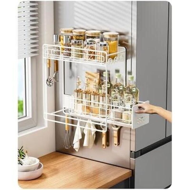 Magnetic Sliding 5-Hook White Fridge Shelf - 52% Off