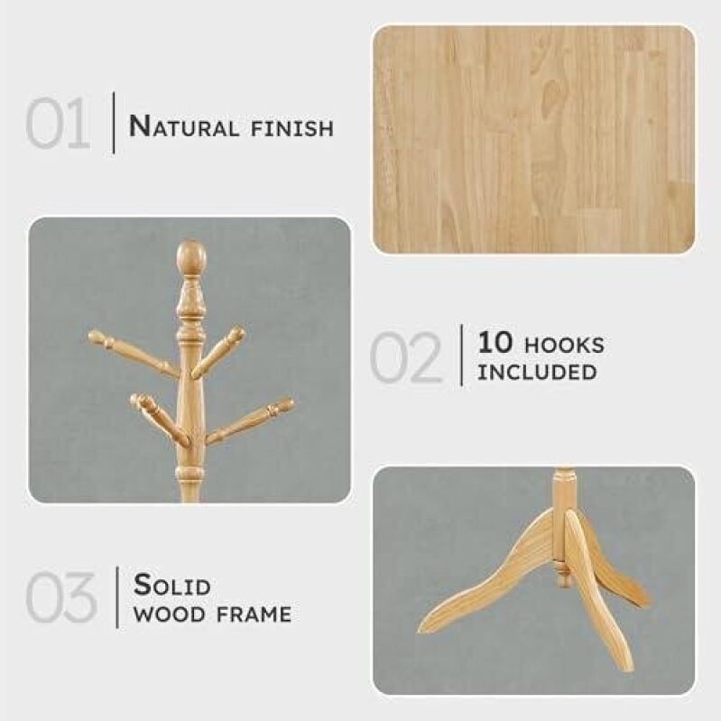 Save Big on 52% Off Solid Wood Coat Rack with 10 Hooks