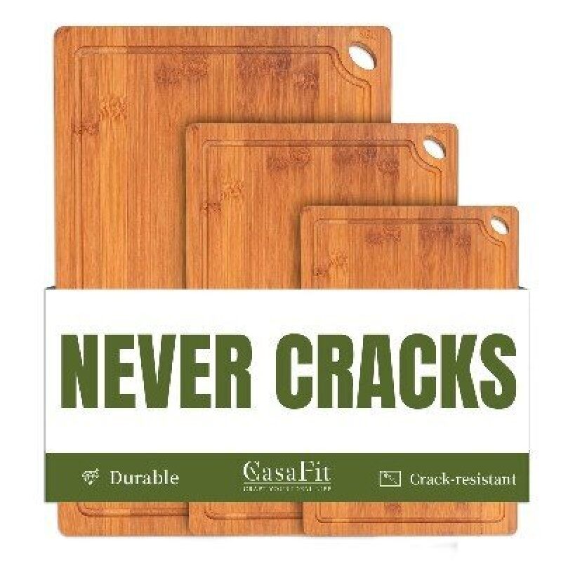 CasaFit Carbonized Bamboo Cutting Board Set - Durable, Crack-Resistant, Never Cracks
