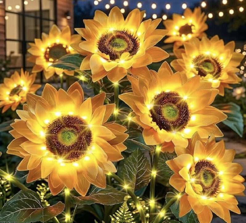 Solar Sunflower Outdoor Lights - 9 Blooms, 300% Brighter