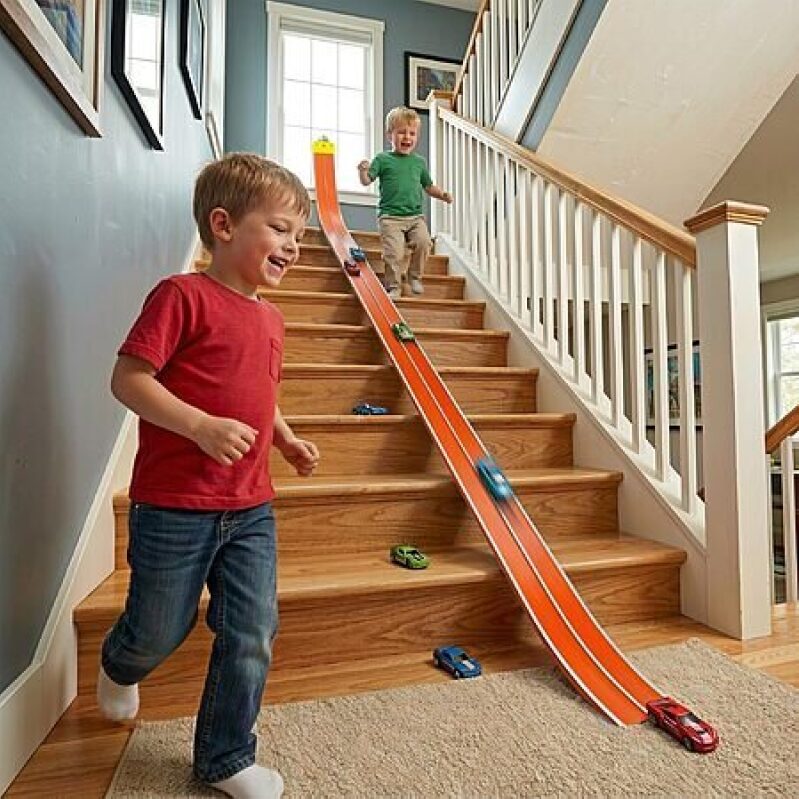 Flex Track 15ft Creative Race Track Set for Kids - Vibrant Orange & White with Toy Cars & Parts