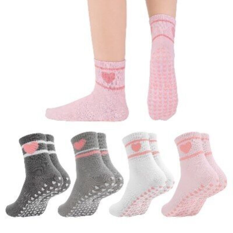 Jspupifip Mid-Calf Anti-Slip Pilates Socks, 4 Pairs