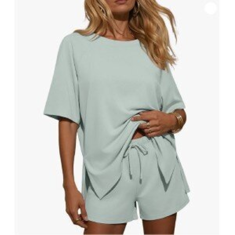 Trendy Green Set: Ekouaer Short Sleeve and Shorts Outfit