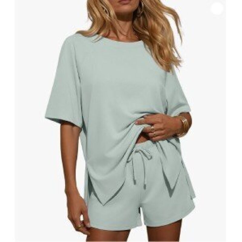 Trendy Green Set: Ekouaer Short Sleeve and Shorts Outfit