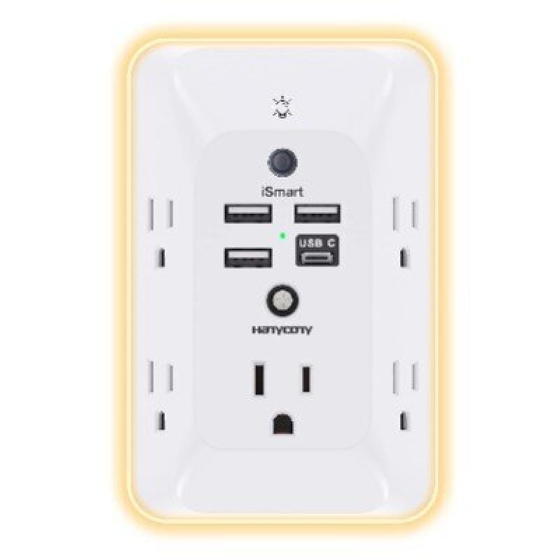 HANYCONY Multi-Port Outlet with Night Light - Smart, Efficient, and Convenient