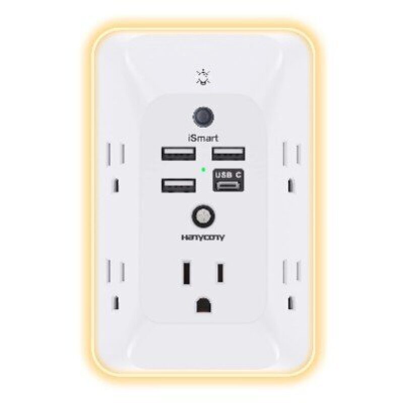HANYCONY Multi-Port Outlet with Night Light - Smart, Efficient, and Convenient