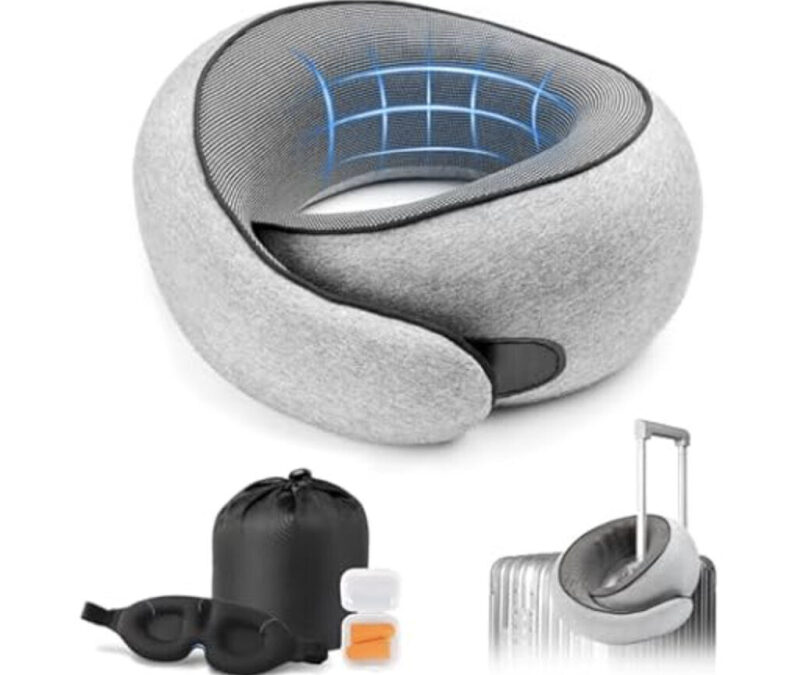Portable Travel Neck Pillow with Eye Mask & Ear Plugs Bundle