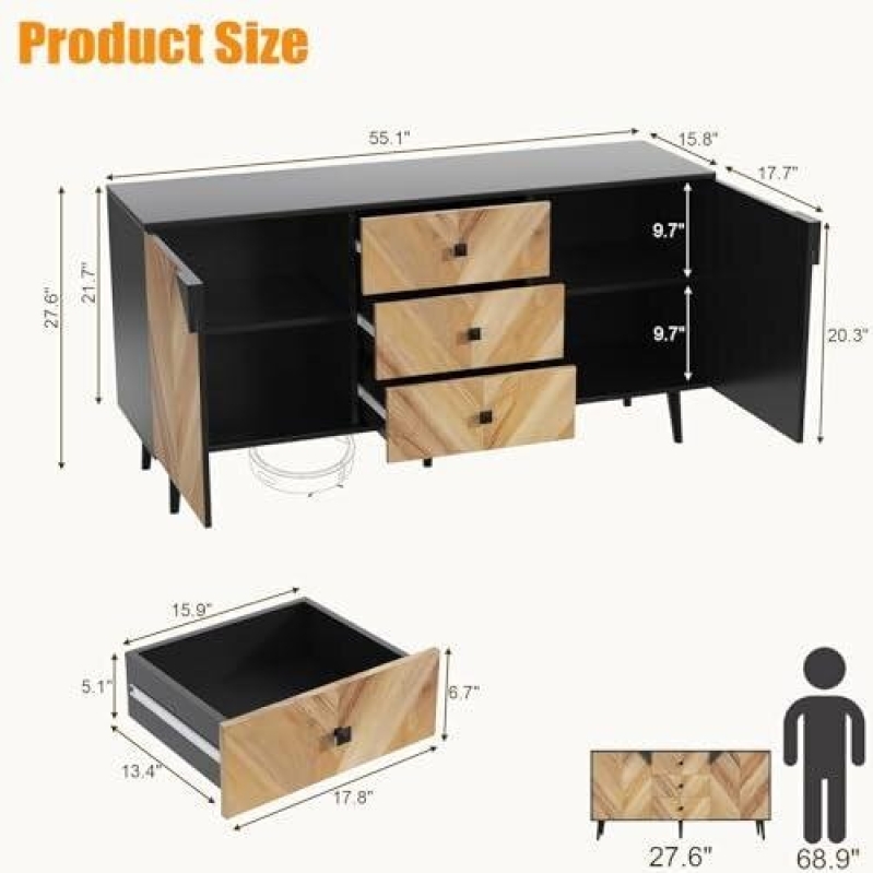 Modern Walnut Wood Black Frame/Multifunctional Storage Side Cabinet 50% OFF
