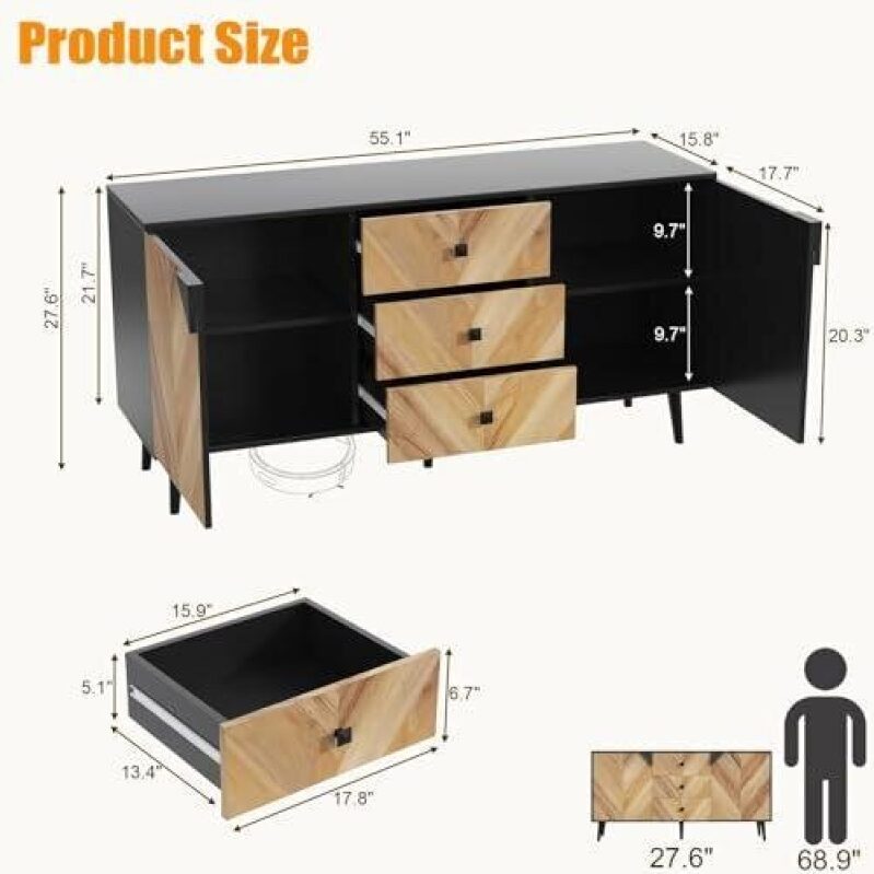 Modern Walnut Wood Black Frame/Multifunctional Storage Side Cabinet 50% OFF