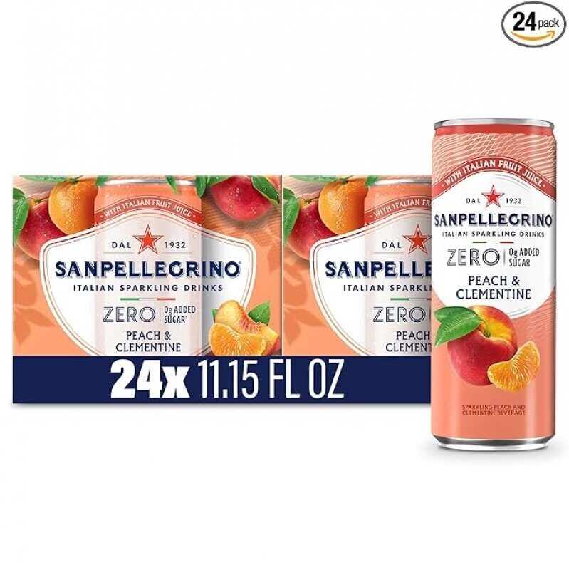 Sanpellegrino Zero Grams Added Sugar Italian Sparkling Drinks - Sparkling Peach Clementine Beverage, 11.15 Fl Oz (Pack of 24)