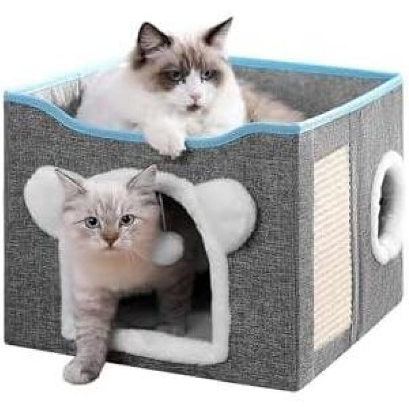 Foldable Cat Condo with Scratching Post - 16 Inch, 50% Discount