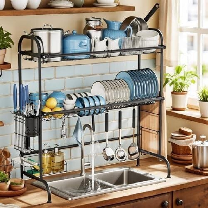 MOUKABAL Stainless Steel Expandable Double-Layer Dish Rack - 57% OFF