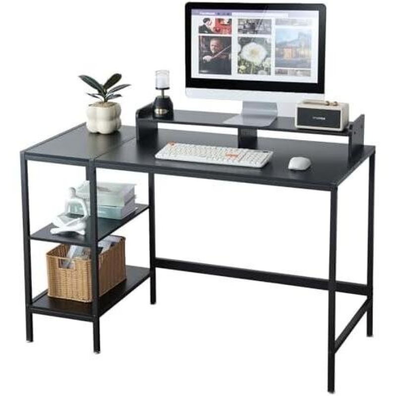 MINOSYS 47-inch Computer Desk with Storage Shelf – Your Ideal Black Gaming Desk for Bedrooms 25%OFF