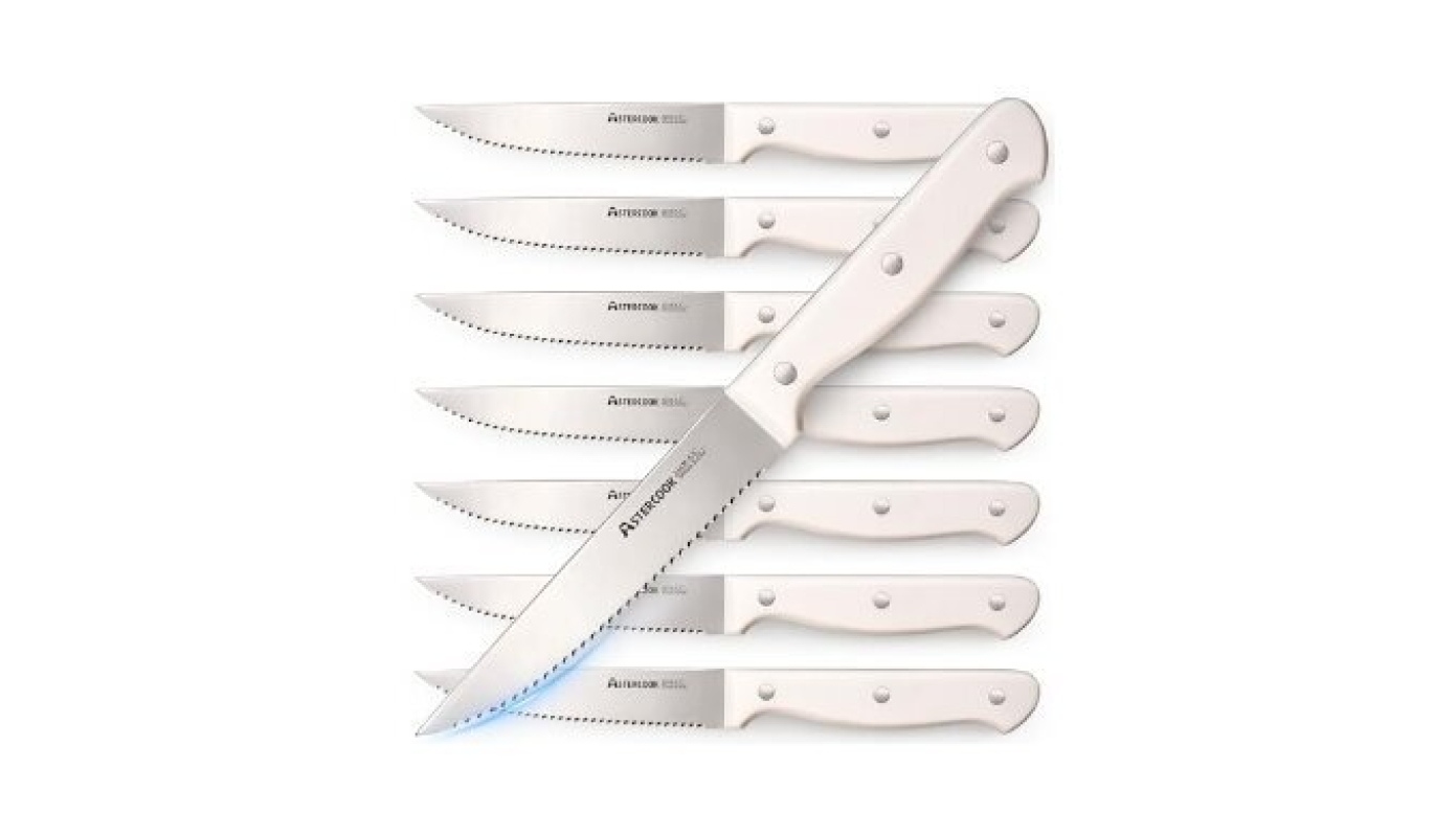 Astercook Steak Knives Set of 8 - High Carbon Stainless Steel with Full Tang Handle