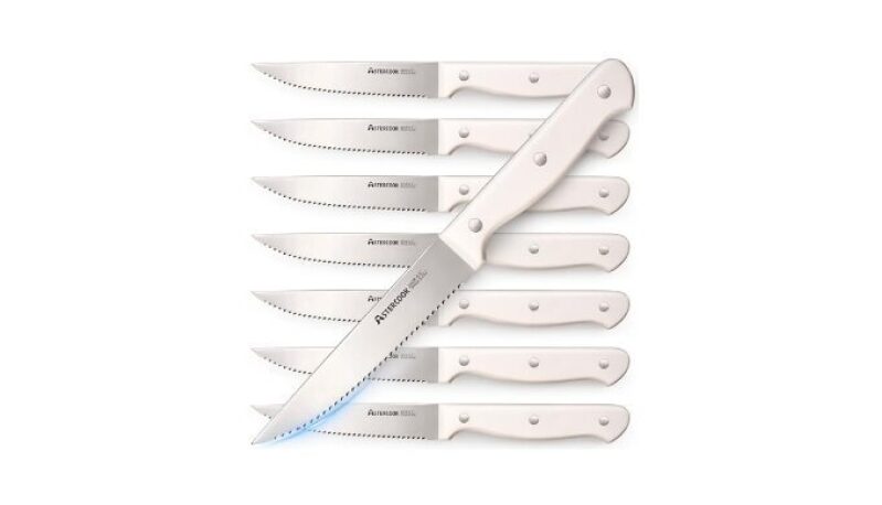 Astercook Steak Knives Set of 8 - High Carbon Stainless Steel with Full Tang Handle