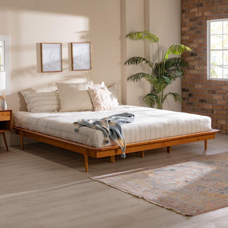 Mid Century Modern Wood Platform King Bed - Stylish, Durable, and Versatile